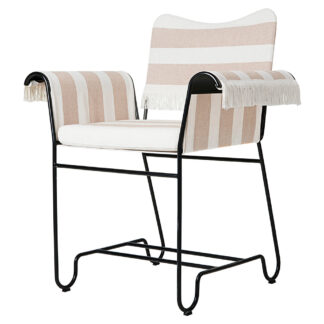 Tropique Dining Chair With Fringes - Leslie Stripe 40, Black Base