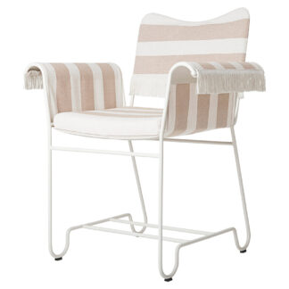 Tropique Dining Chair With Fringes - Leslie Stripe 40, White Base