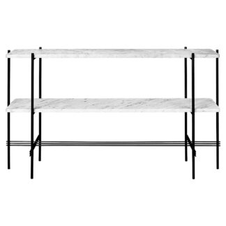 TS 2 Tier Console Table - White Marble, Black