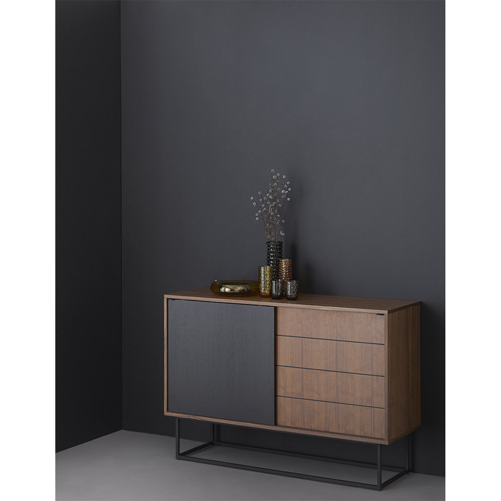 Virka High Sideboard - Walnut, Black Painted Oak