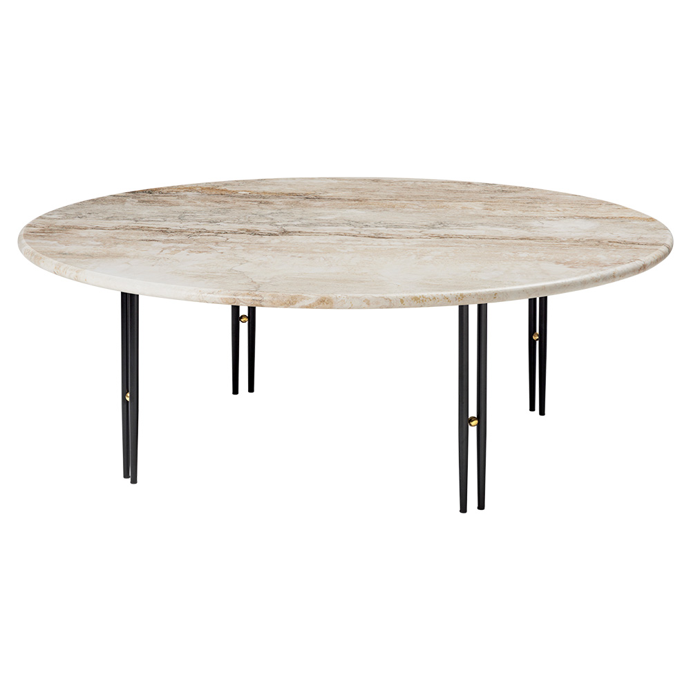 IOI Round Large Coffee Table - Rippled Beige Travertine, Black Base