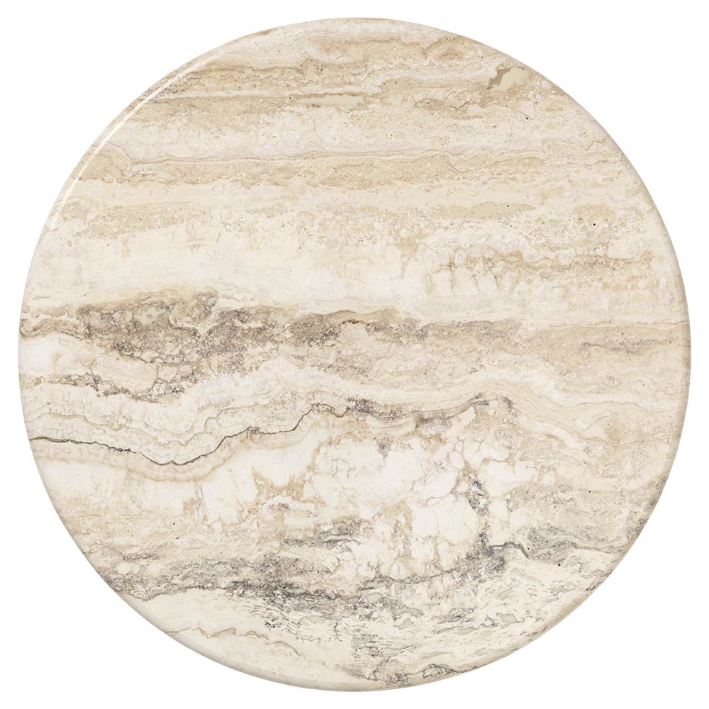 IOI Round Small Coffee Table - Rippled Beige Travertine, Black Base