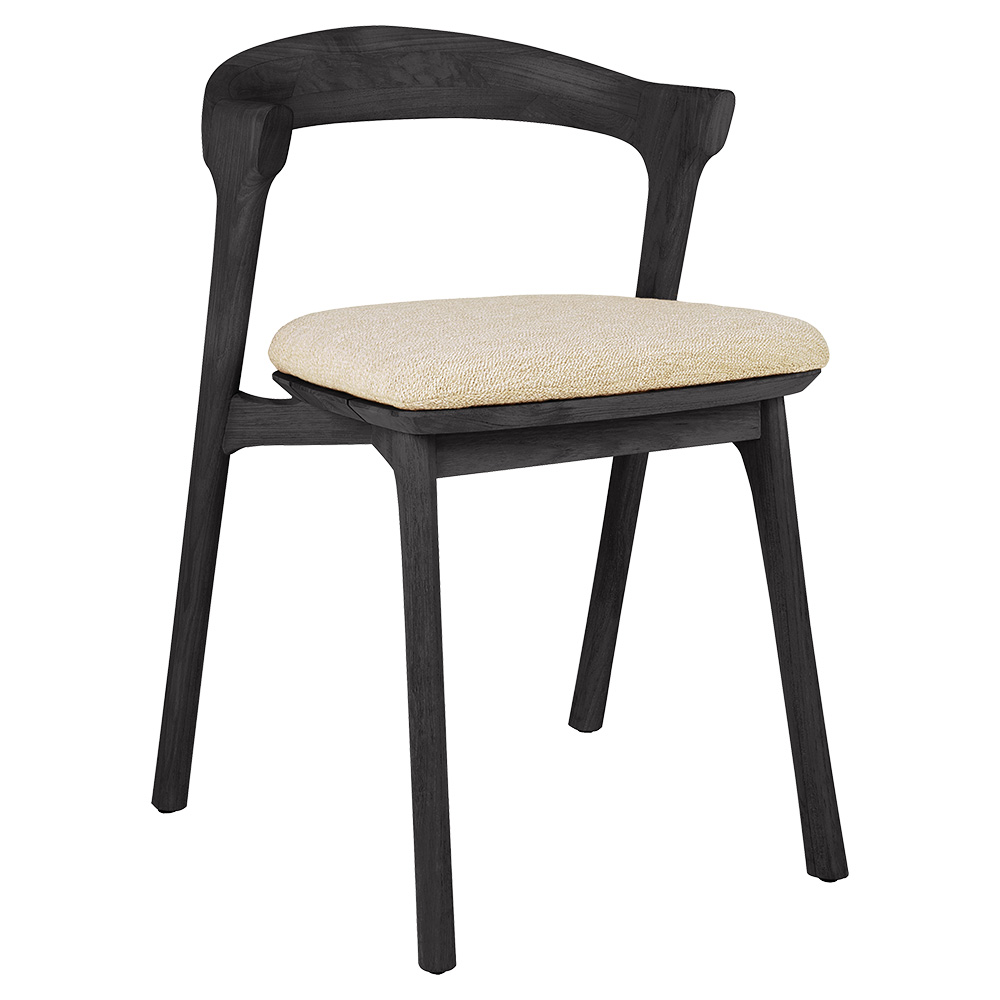Bok Outdoor Dining Chair - Black Teak, Natural Cushion