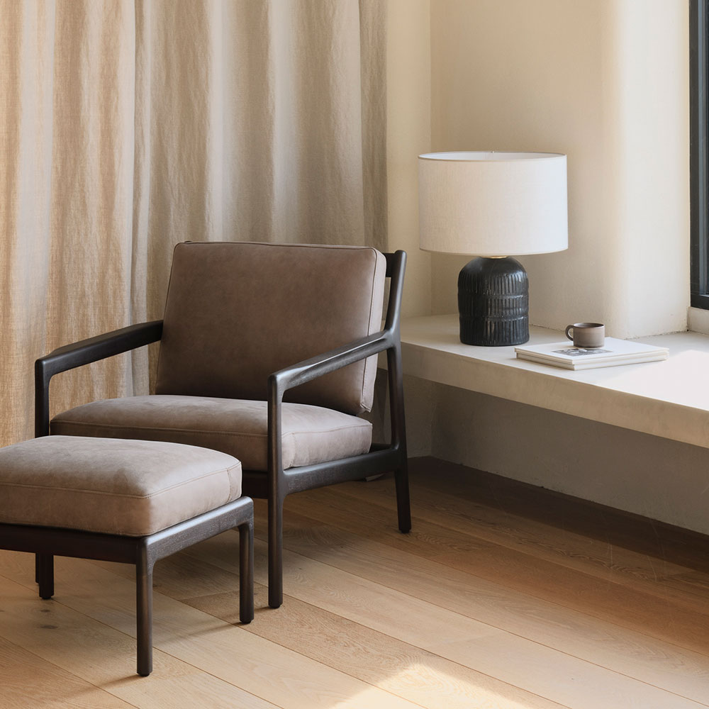 Jack Footstool - Terra Nubuck Leather, Dark Brown Mahogany