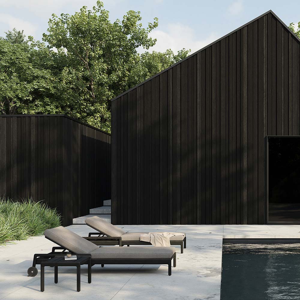 Jack Outdoor Adjustable Lounger With Cushion - Black Teak, Mocha