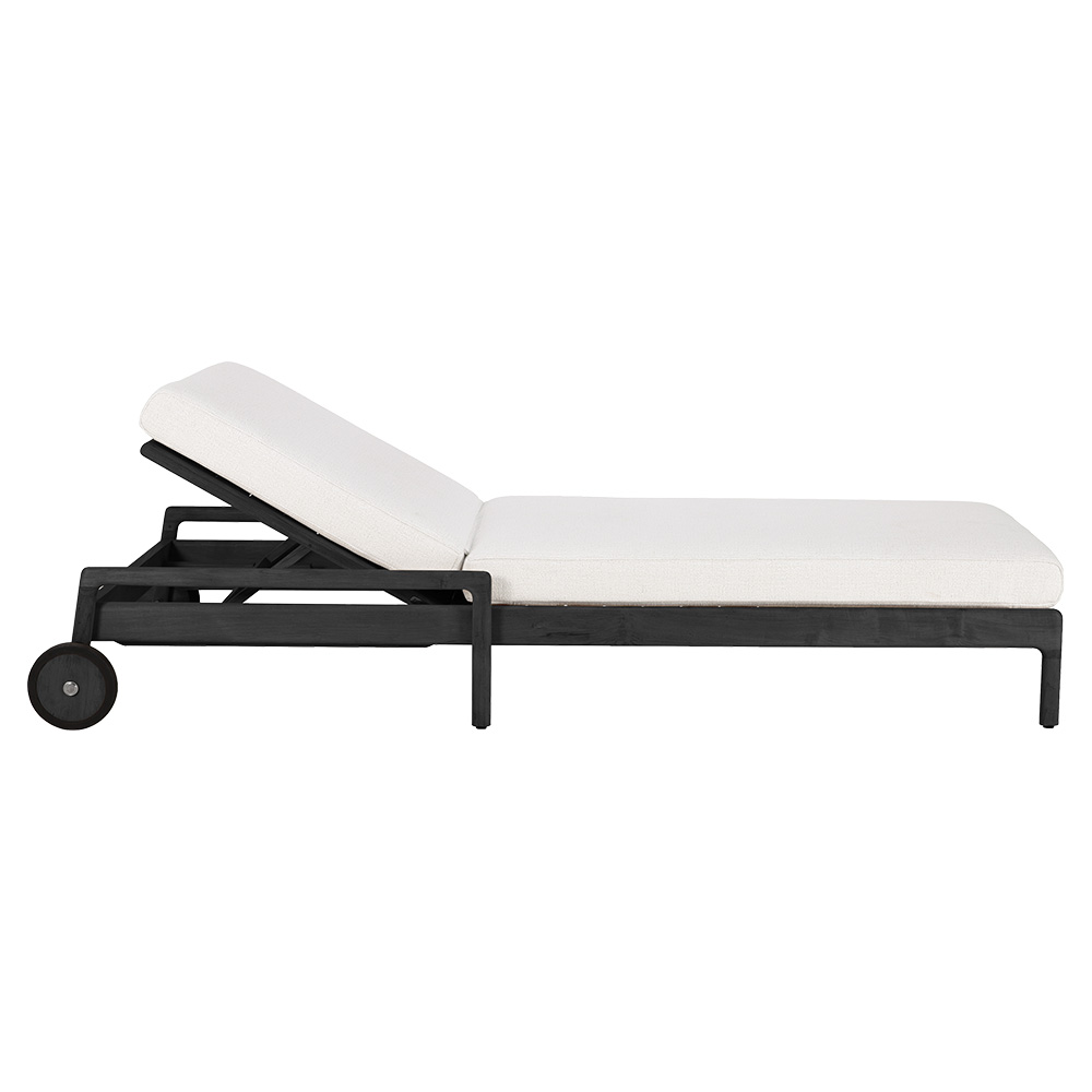 Jack Outdoor Adjustable Lounger With Cushion - Black Teak, Off White