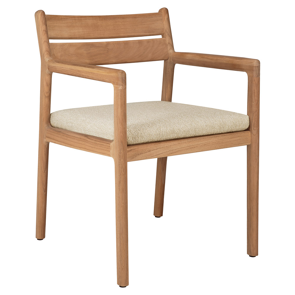 Jack Outdoor Dining Chair with Armrest - Teak,  Natural Cushion