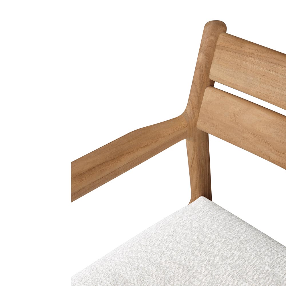 Jack Outdoor Dining Chair with Armrest - Teak, Off White Cushion