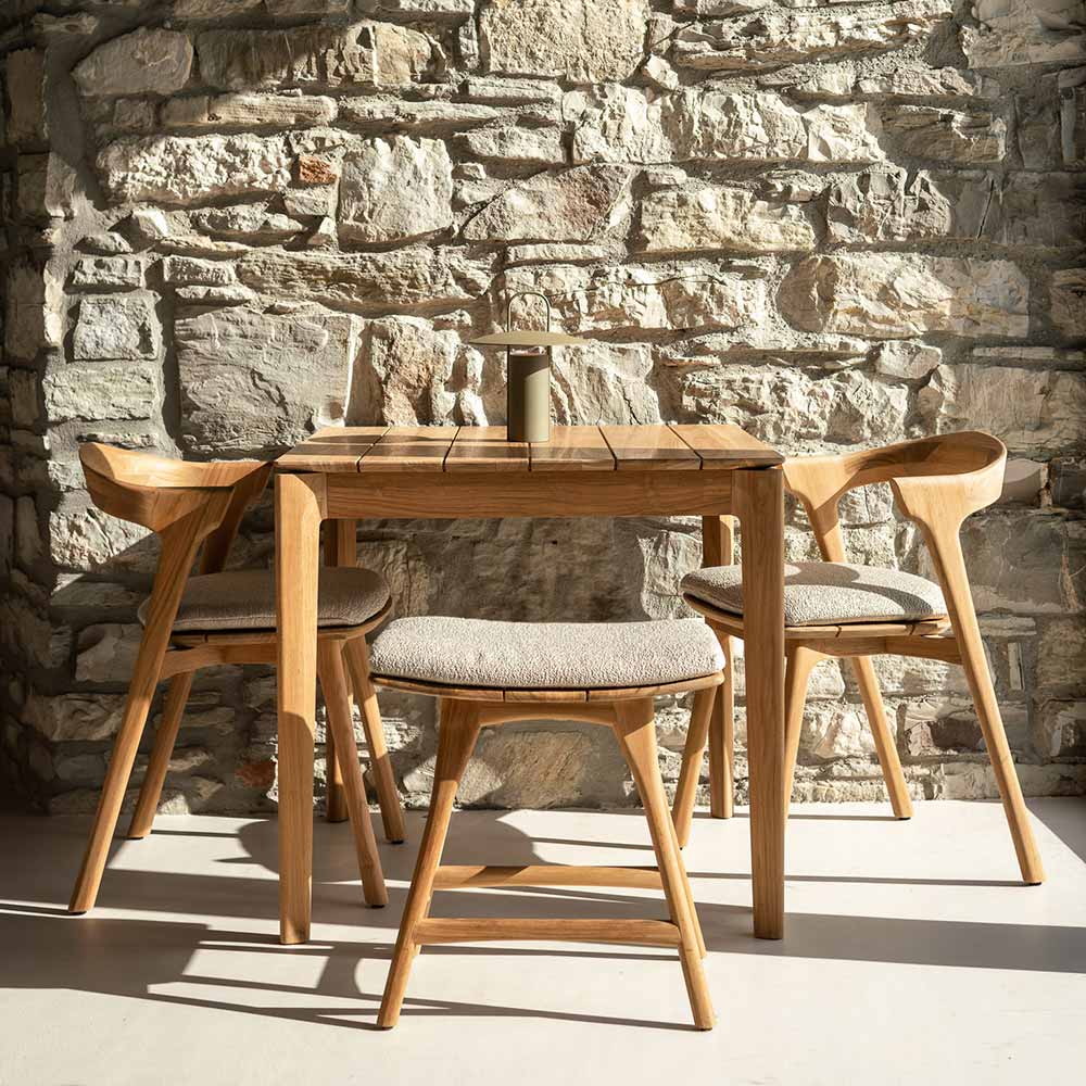 Osso Outdoor Stool - Teak, Off White Cushion