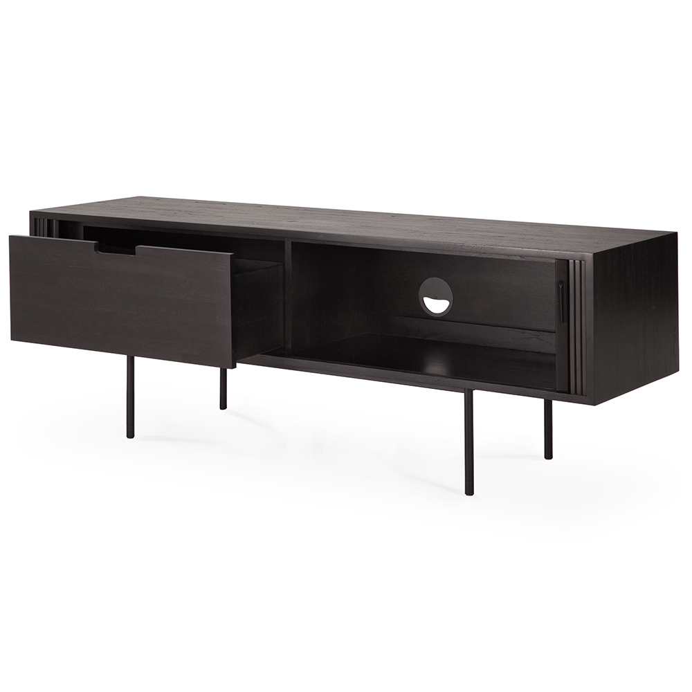 Roller Max 64"W Media Cabinet - 2 Sliding Doors, Off Black Teak
