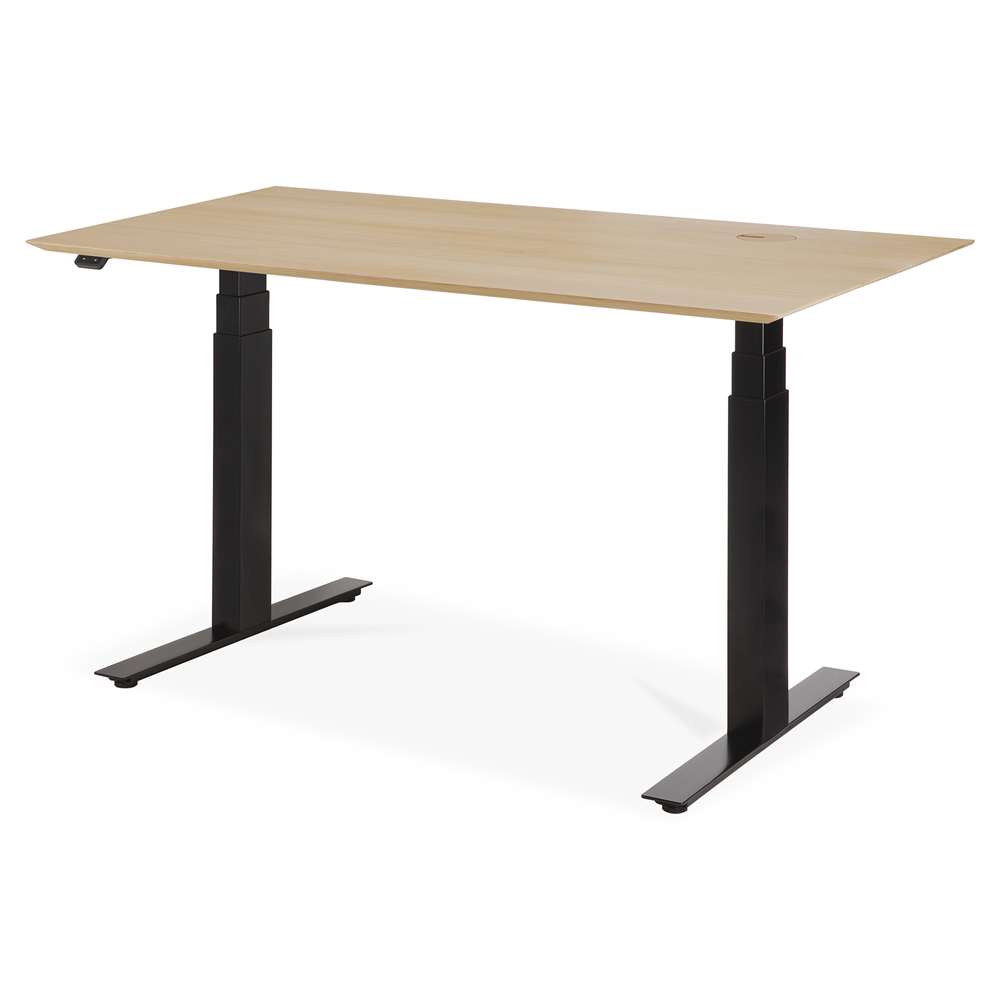 Bok Adjustable Desk - Oak Top, Black Base, With Cable Management