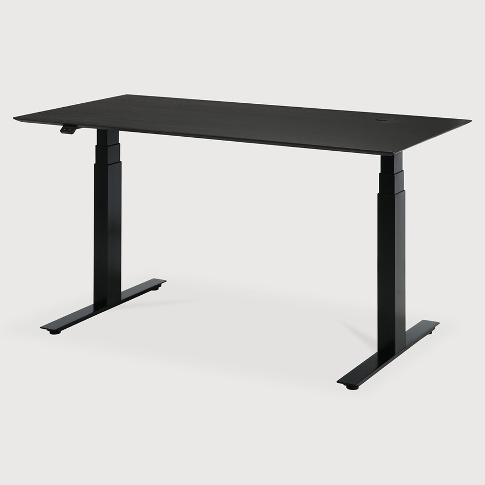 Bok Adjustable Desk - Black Oak Top, Black Base, With Cable Management