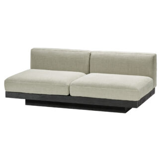 Rudolph 2 Seater Bench Sofa - Sand Cushions, Black Oak Base