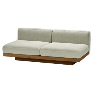 Rudolph 2 Seater Bench Sofa - Sand Cushions, Cognac Oak Base