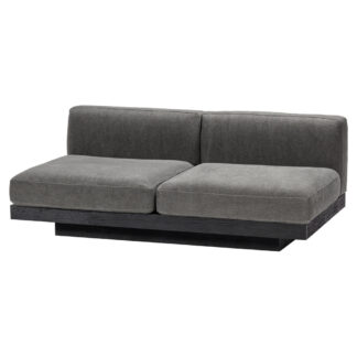 Rudolph 2 Seater Bench Sofa - Smoke Cushions, Black Oak Base