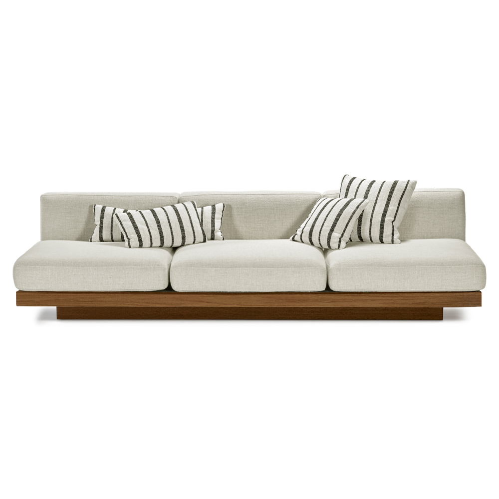 Rudolph 3 Seater Bench Sofa - Bone Cushions, Cognac Oak Base | Rouse Home