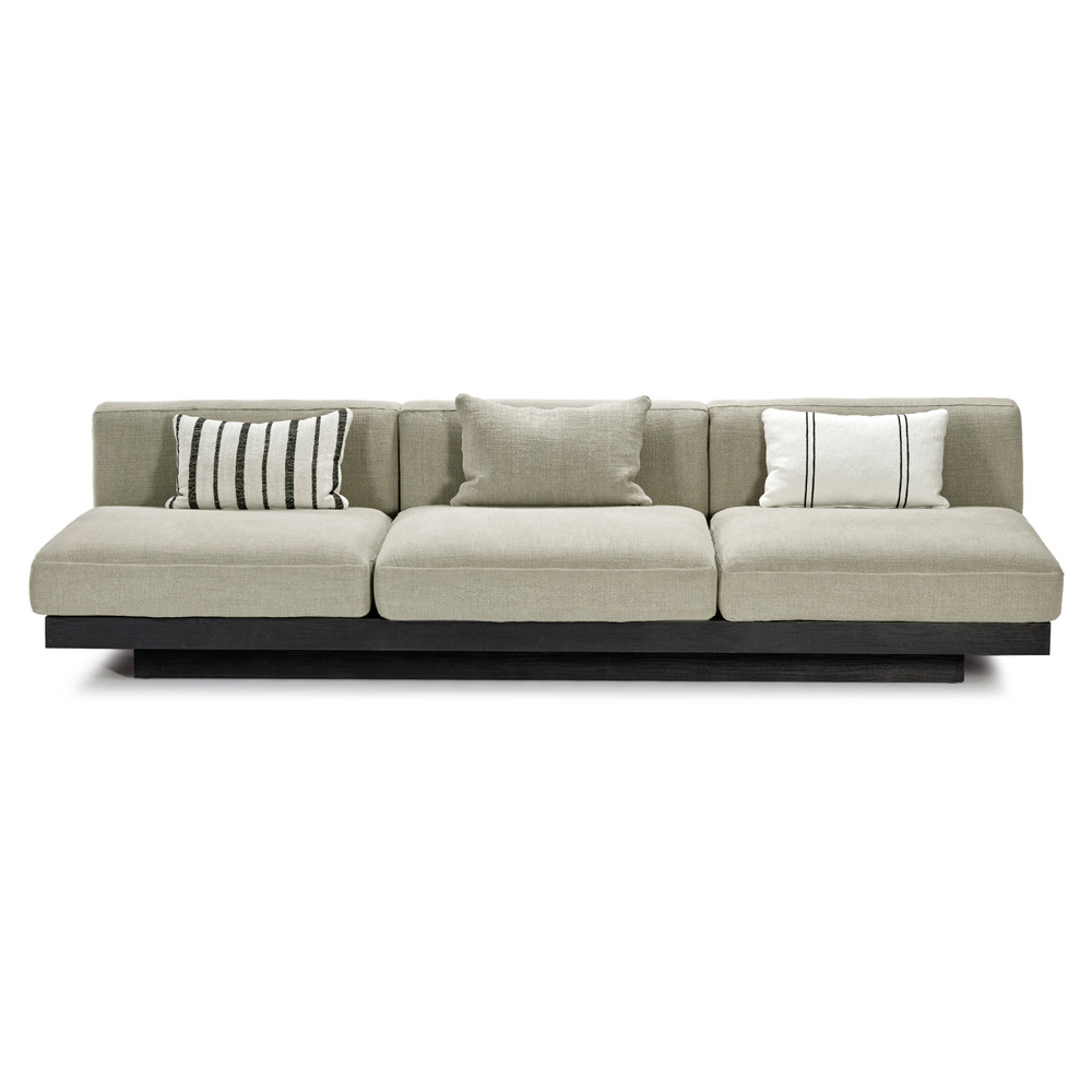 Rudolph 3 Seater Bench Sofa - Sand Cushions, Black Oak Base | Rouse Home