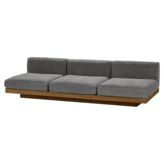 Rudolph 3 Seater Bench Sofa - Smoke Cushions, Cognac Oak Base