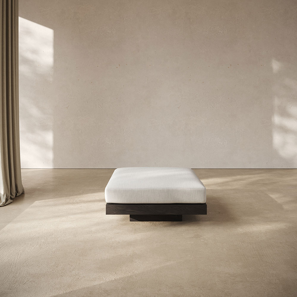 Rudolph Ottoman - Off White Cushions, Black Oak Base | Rouse Home