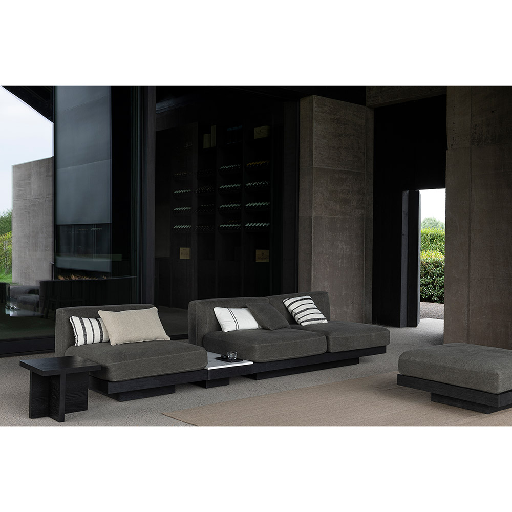 Rudolph Ottoman - Smoke Cushions, Black Oak Base | Rouse Home