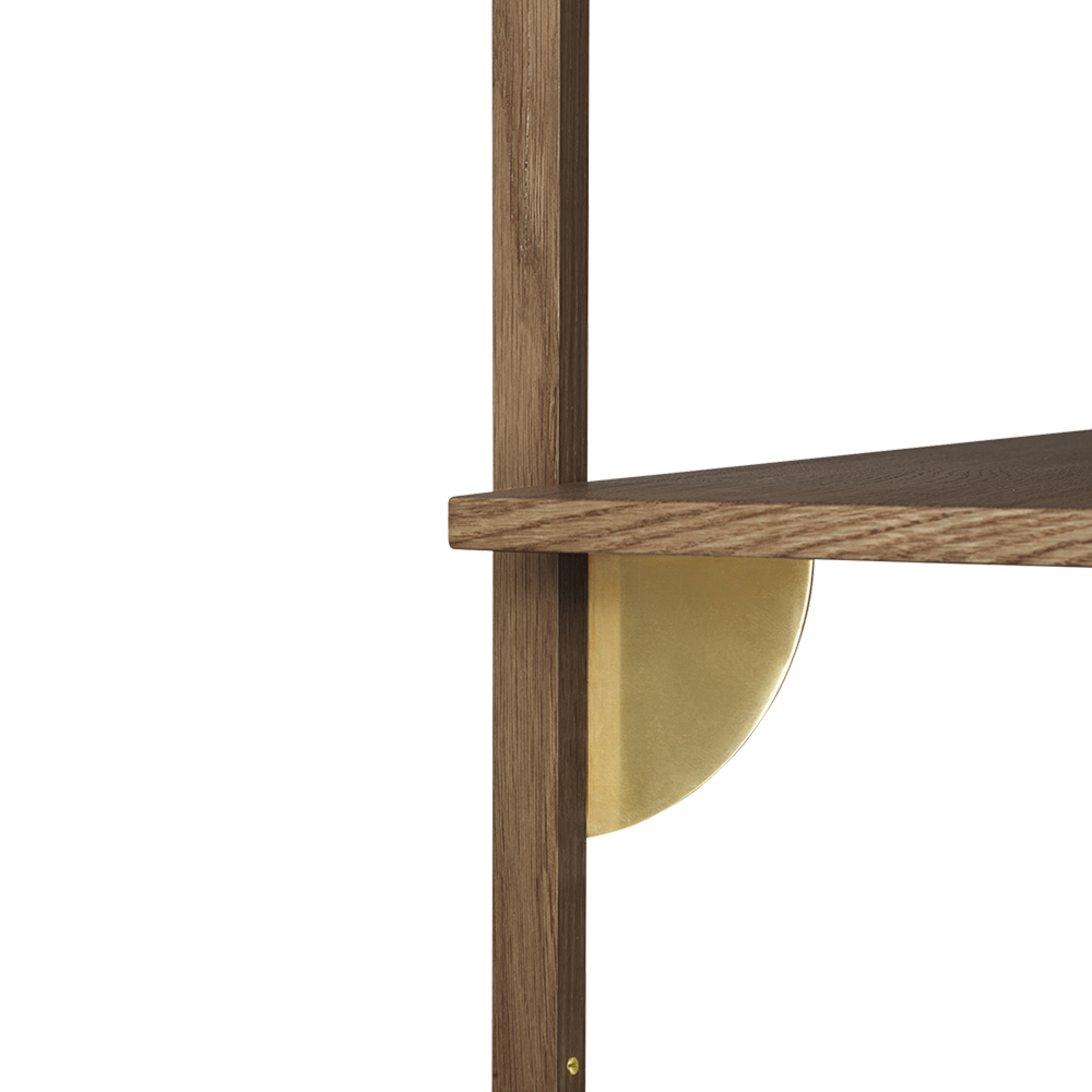 Sector Single Wide Wall Shelf Smoked Oak Brass 2 | Rouse Home