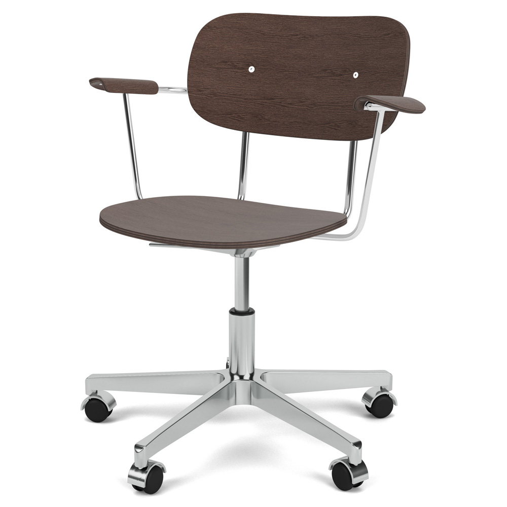 Co Unupholstered Task Armchair - Polished Base, Dark Stained Oak