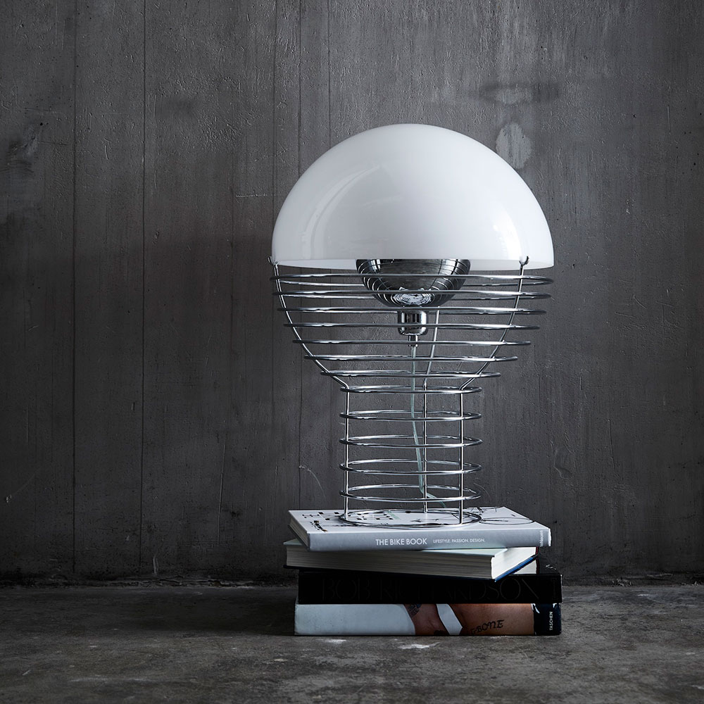 Wire Table Lamp - Chrome/White