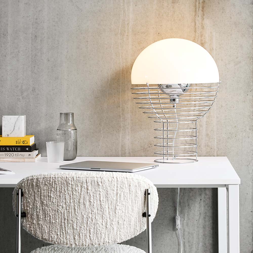 Wire Table Lamp - Chrome/White