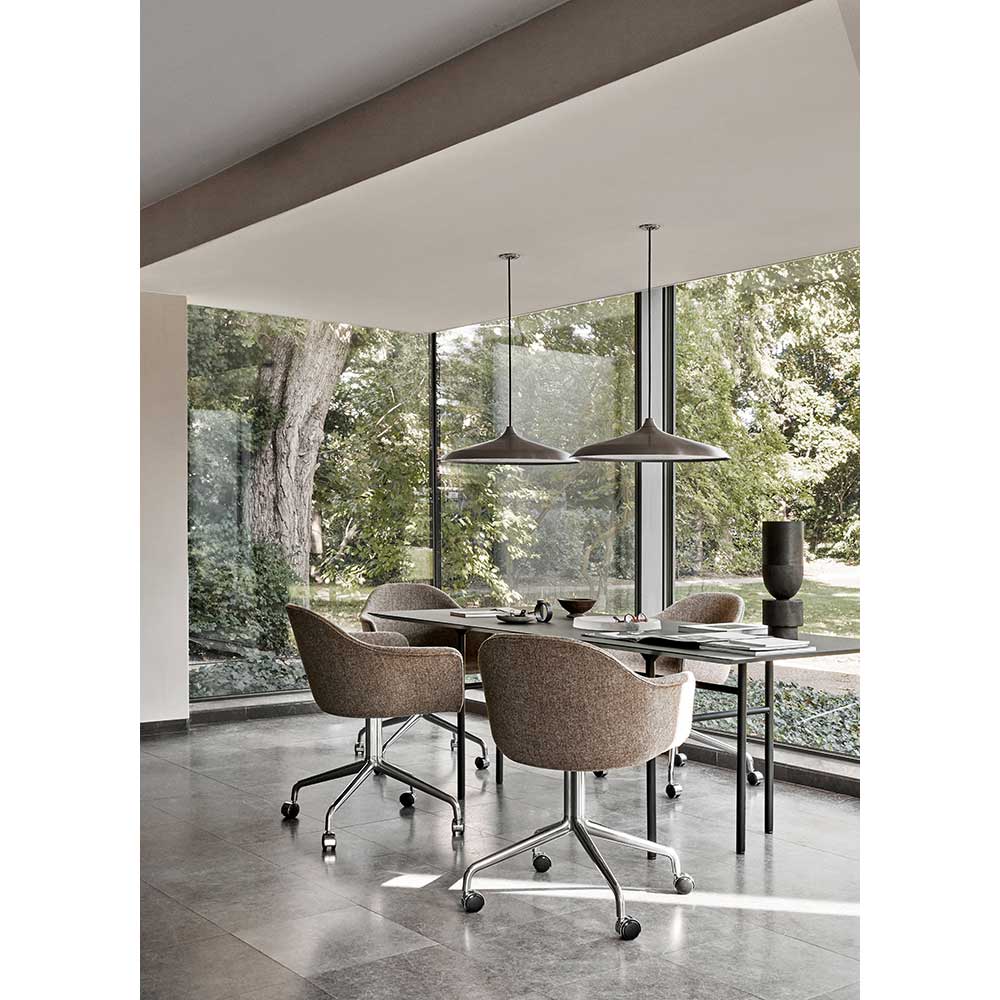 Harbour Upholstered Dining Chair - Polished Aluminum Star Base With Casters