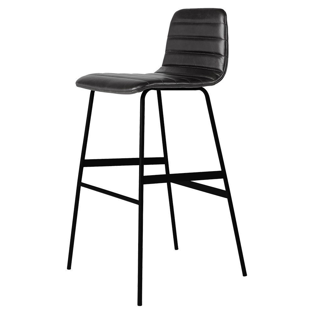 Lecture Upholstered Barstool - Black Saddle Leather, Black Base