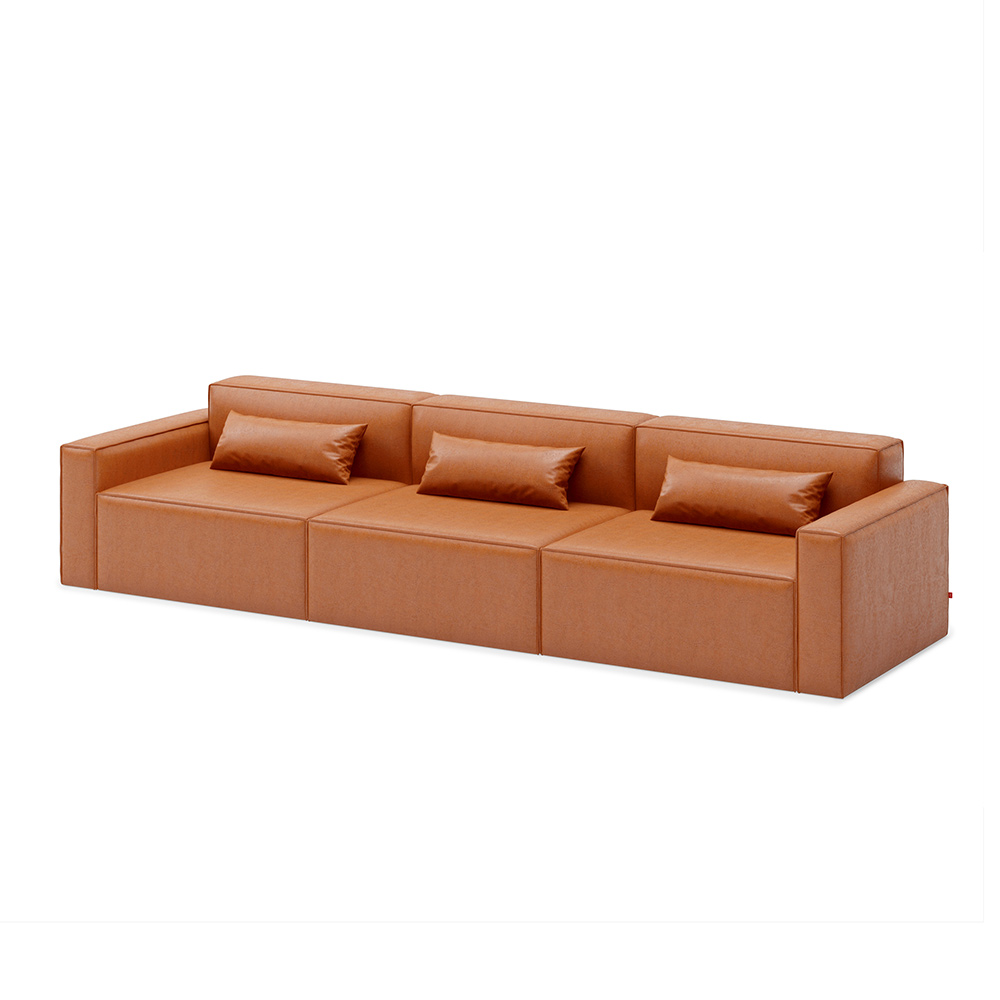 Mix Modular 3-PC Sofa - Vegan Appleskin Leather Cognac | Rouse Home