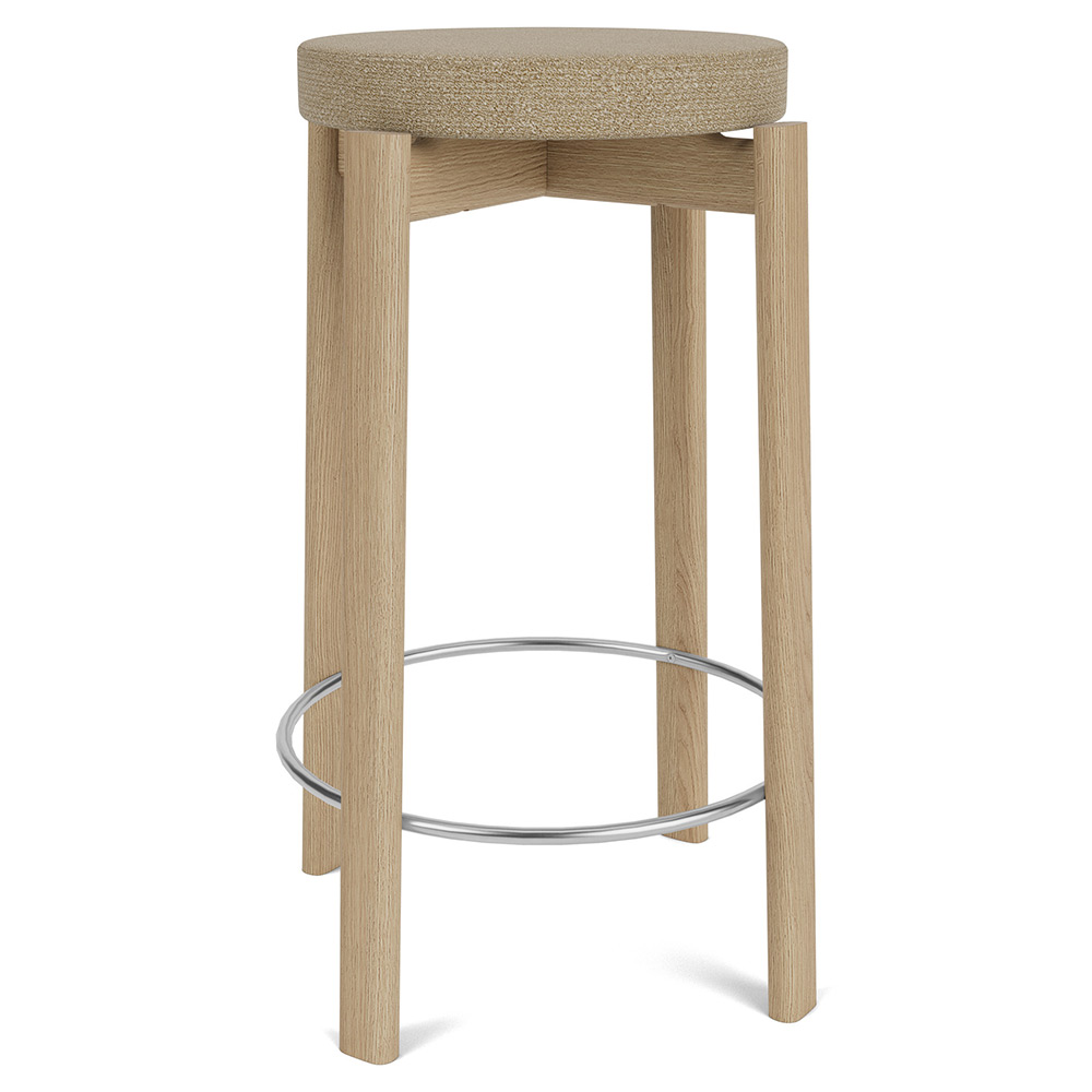 Passage Upholstered Bar Counter Stool - Natural Oak, Steel Ring