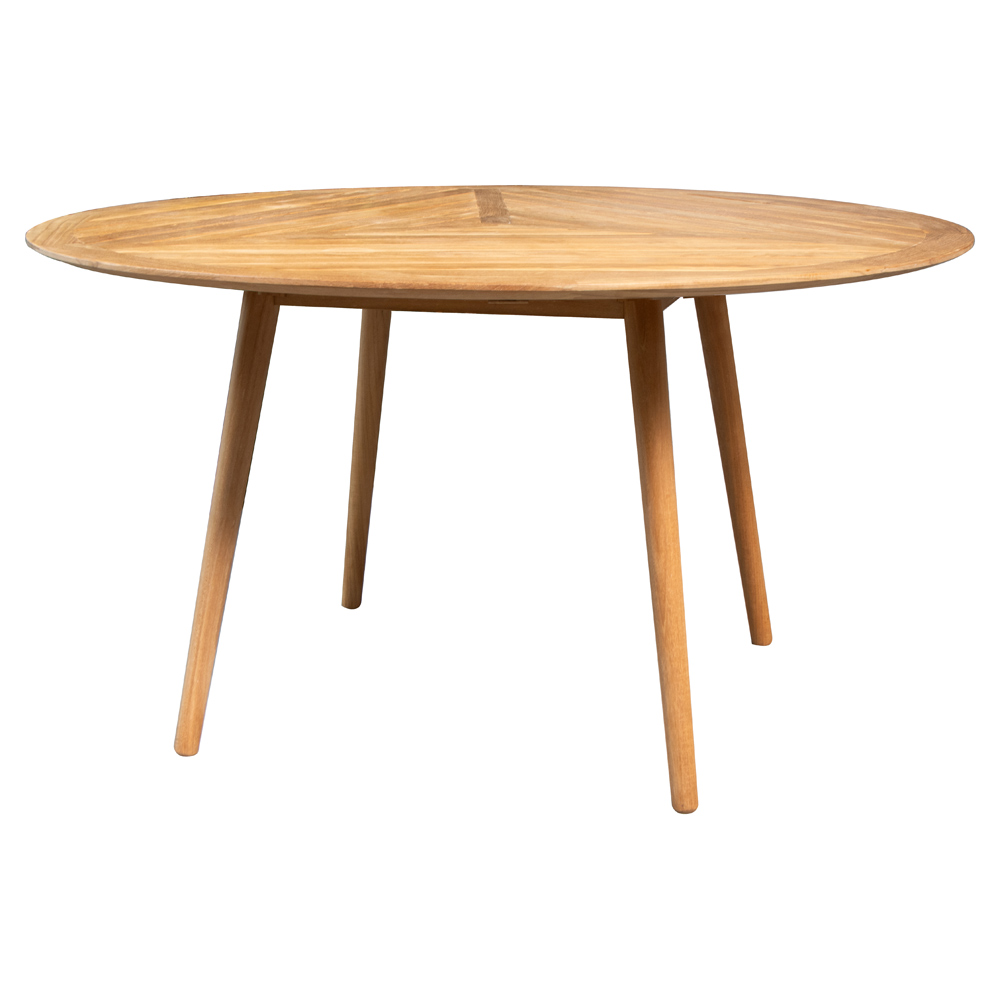 Define Round Dining Table - Teak Geometric Top, Teak Base