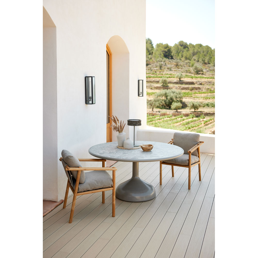 Glaze Dining Table - Fossil Gray Ceramic Top, Taupe Aluminum Base