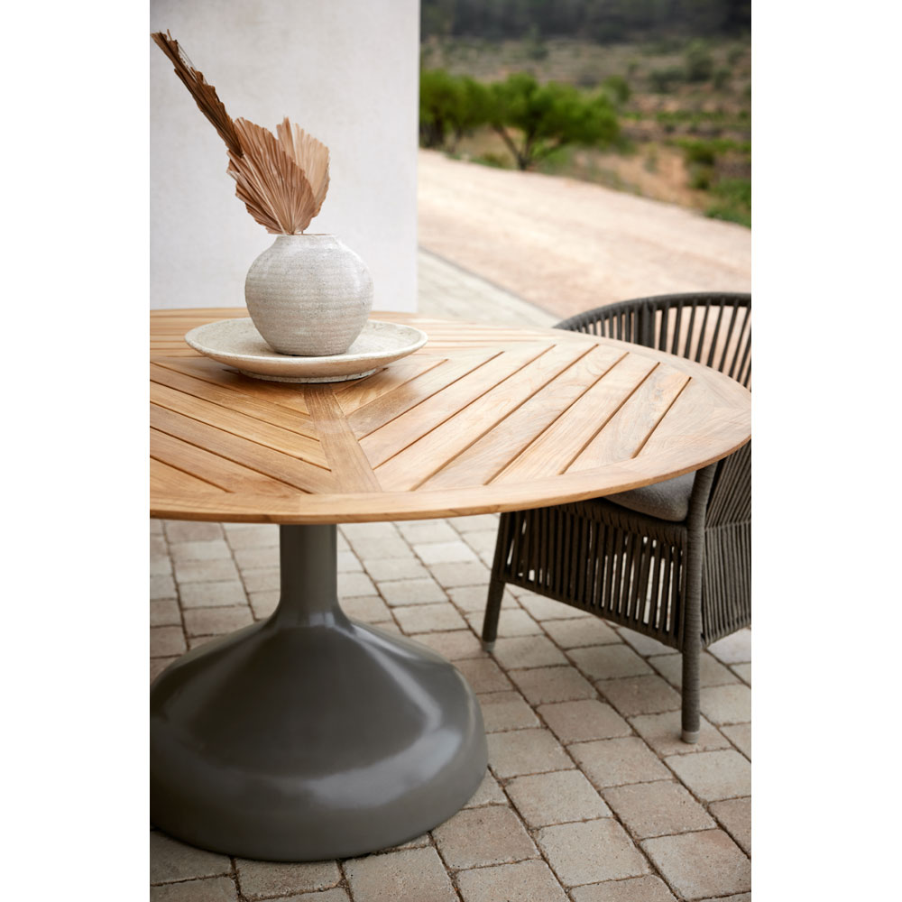 Glaze Dining Table - Geometric Teak Top, Taupe Aluminum Base