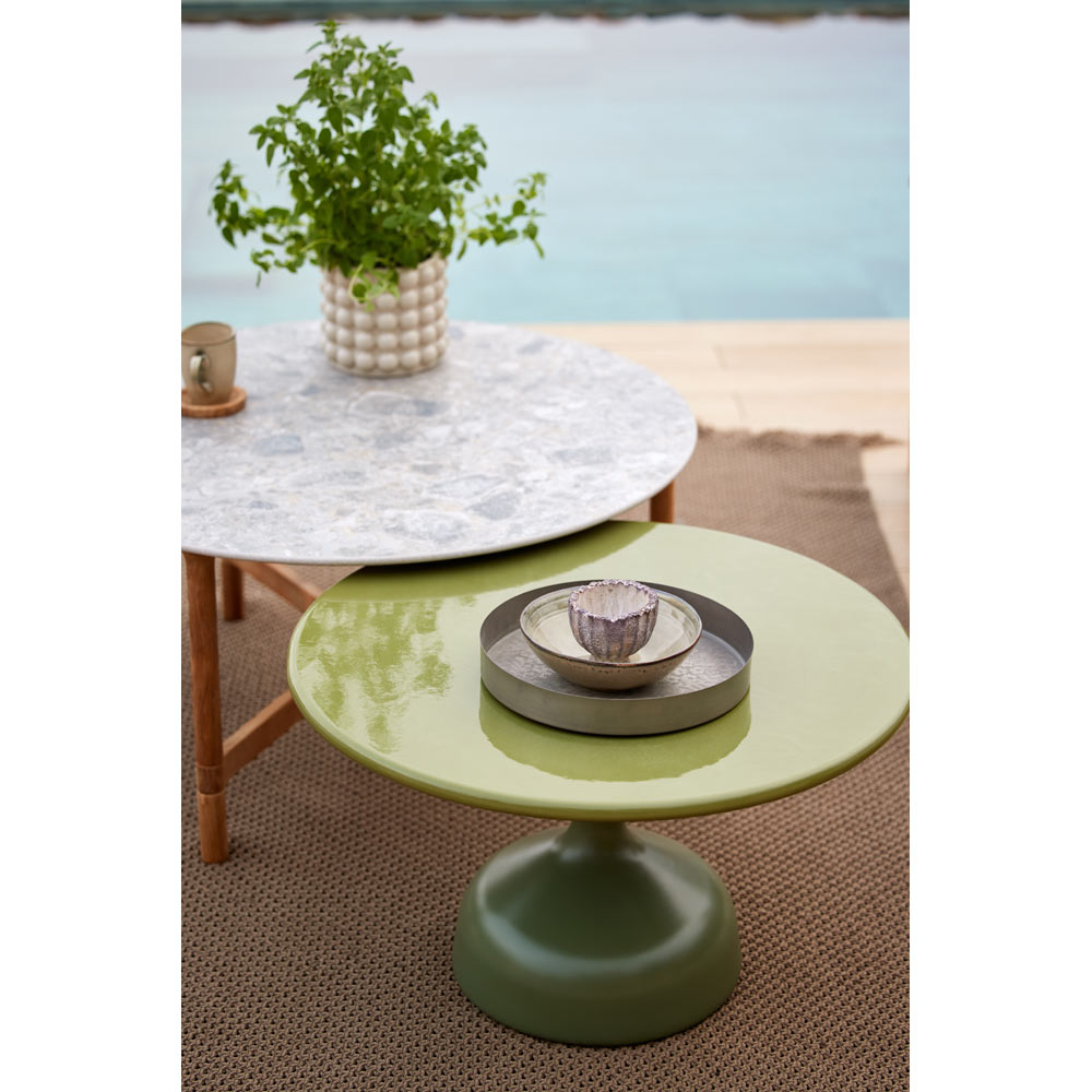 Glaze Large Coffee Table Green Lava Stone Top Taupe Aluminum Base 2 | Rouse Home