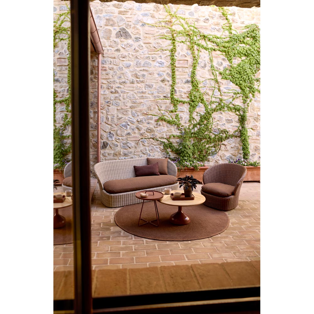 Glaze Large Coffee Table - Teak Geometric Top, Sand Aluminum Base