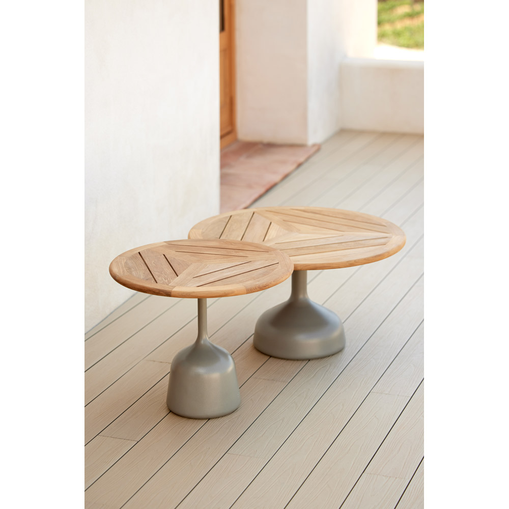 Glaze Large Coffee Table Teak Geometric Top Taupe Aluminum Base 3 | Rouse Home