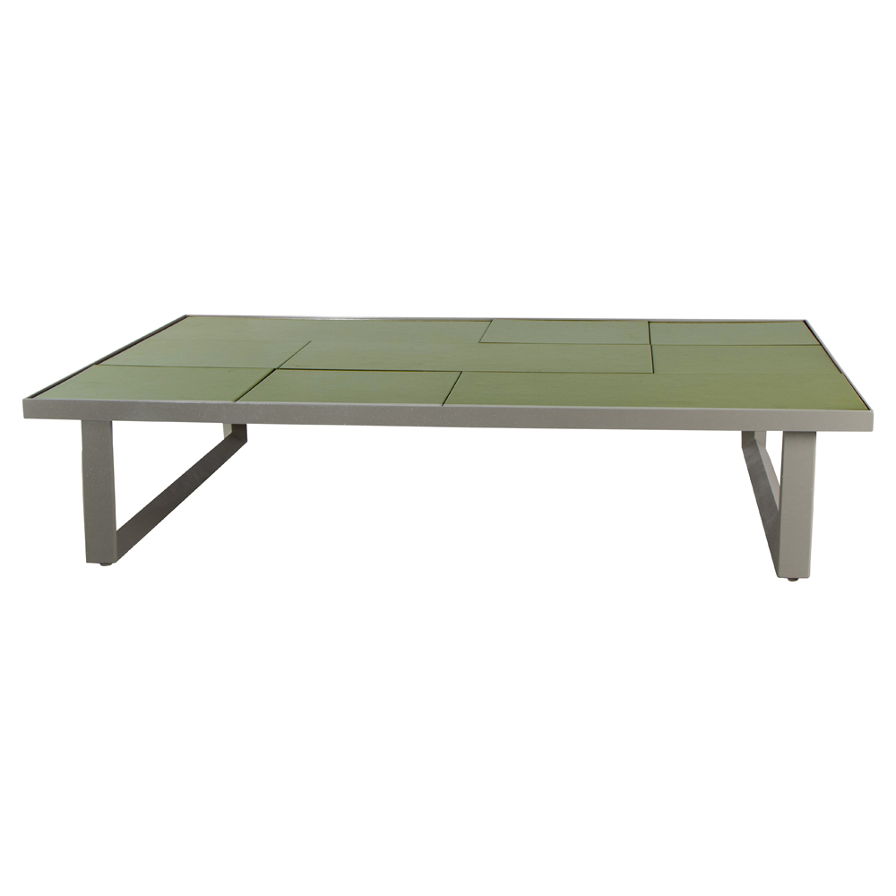 Glaze Rectangular Coffee Table - Green Lava Stone Top, Taupe Aluminum Base