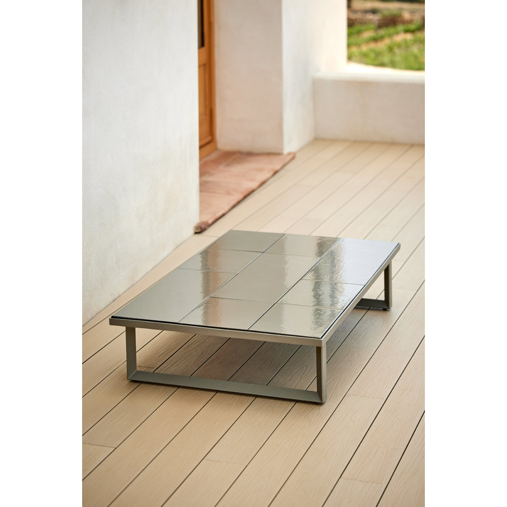 Glaze Rectangular Coffee Table - Taupe Lava Stone Top, Taupe Aluminum Base