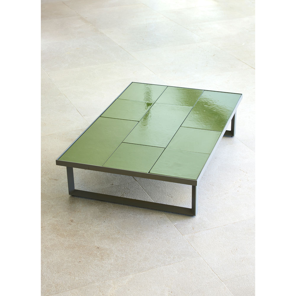 Glaze Rectangular Coffee Table - Taupe Lava Stone Top, Taupe Aluminum Base