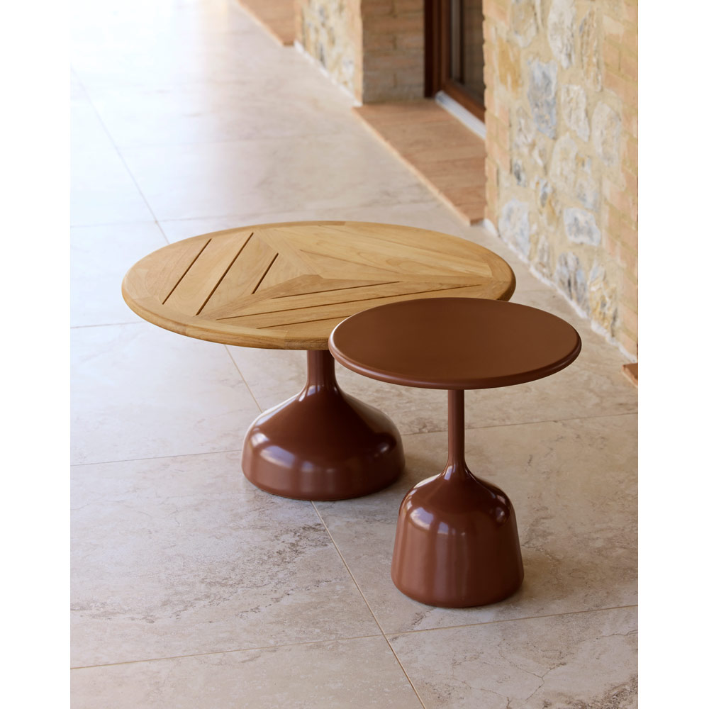 Glaze Small Coffee Table Desert Red Aluminum Top Olive Green Aluminum Base 8 | Rouse Home