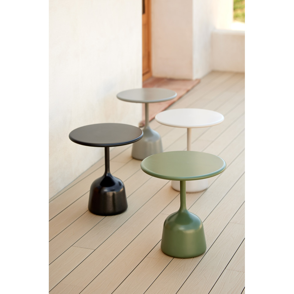 Glaze Small Coffee Table Green Lava Stone Top Taupe Aluminum Base 6 | Rouse Home