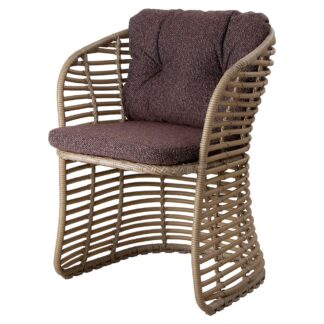 Basket Chair - Dark Bordeaux Cushions, Natural Weave Frame