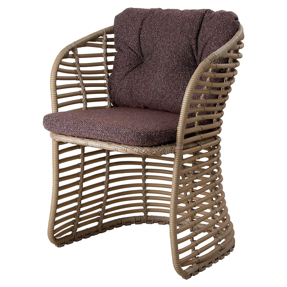 Basket Chair - Dark Bordeaux Cushions, Natural Weave Frame