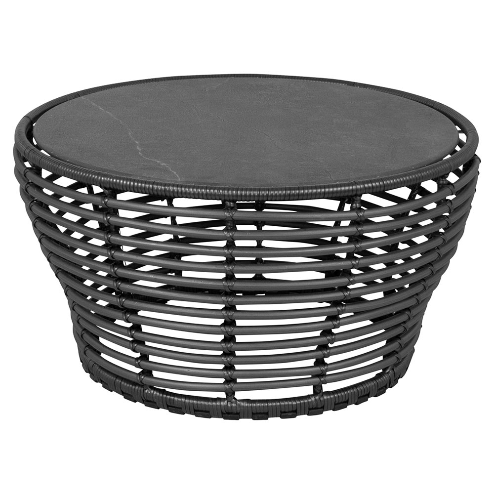 Basket Medium Coffee Table - Fossil Black Ceramic Top, Graphite Weave Base | Rouse Home
