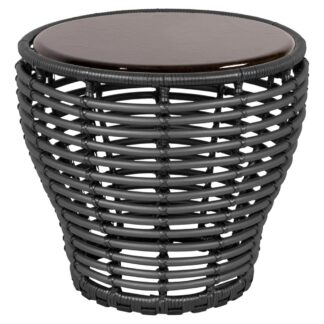 Basket Small Coffee Table - Black Lava Stone Glazed Top, Graphite Weave Base