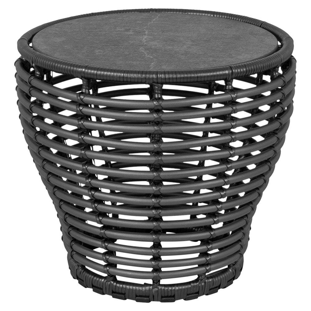 Basket Small Coffee Table - Fossil Black Ceramic Top, Graphite Weave Base | Rouse Home