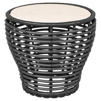 Basket Small Coffee Table - Travertine Look Ceramic Top, Graphite Weave Base