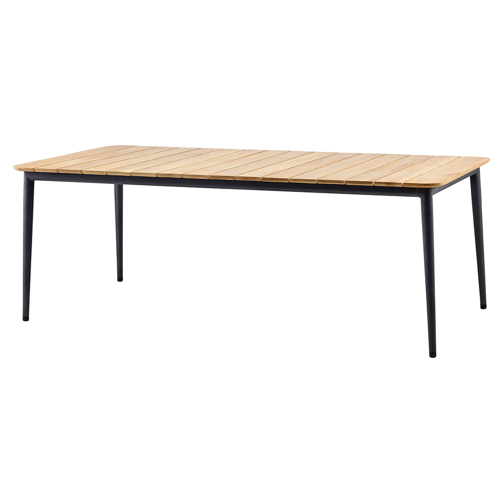 Core Dining Table - Teak Top, Lava Gray Aluminum Base | Rouse Home